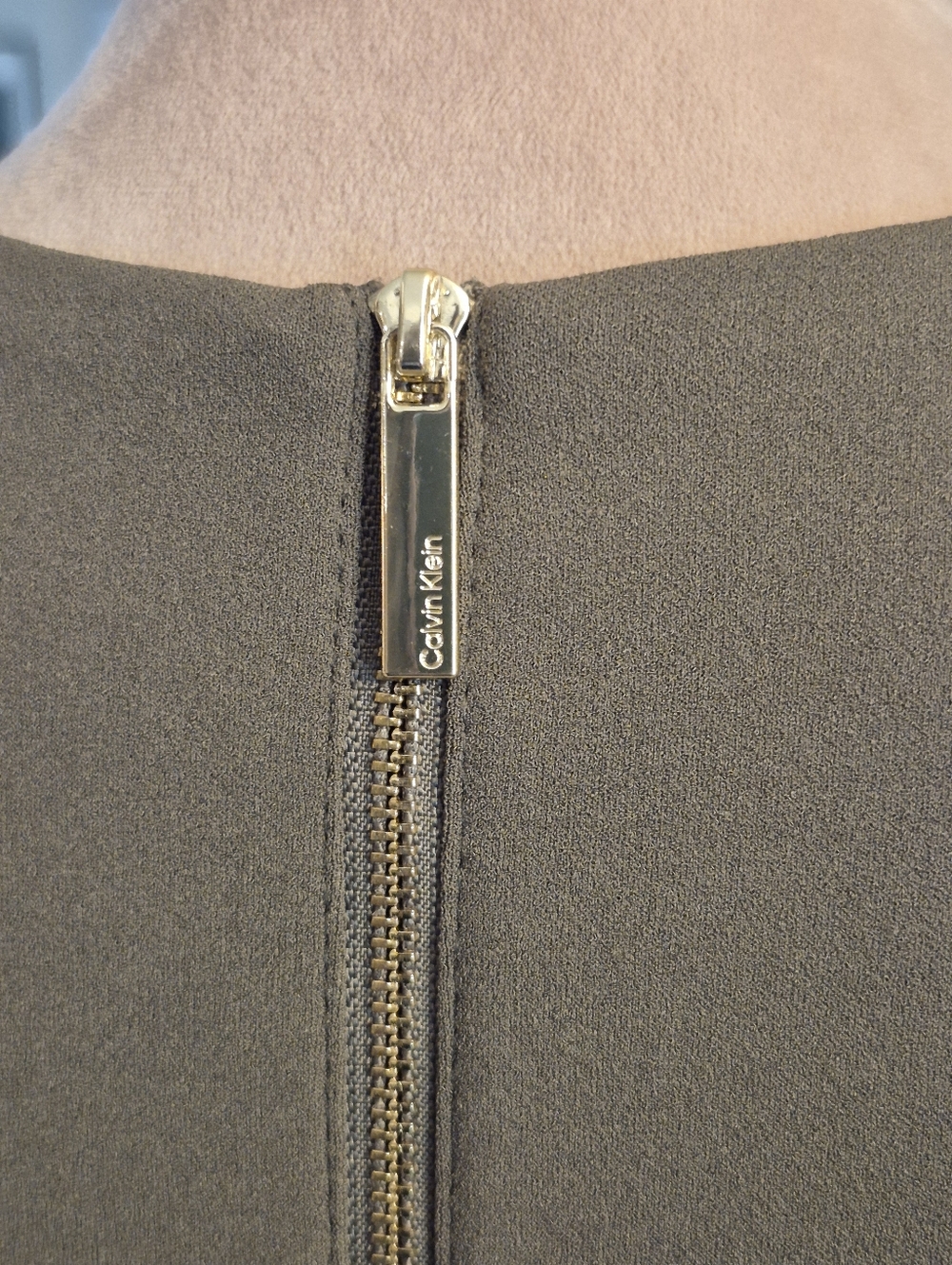 Calvin Klein Olive Green Puff Tulip Sleeve Sheath Dress Size 4 - Picture 7 of 10